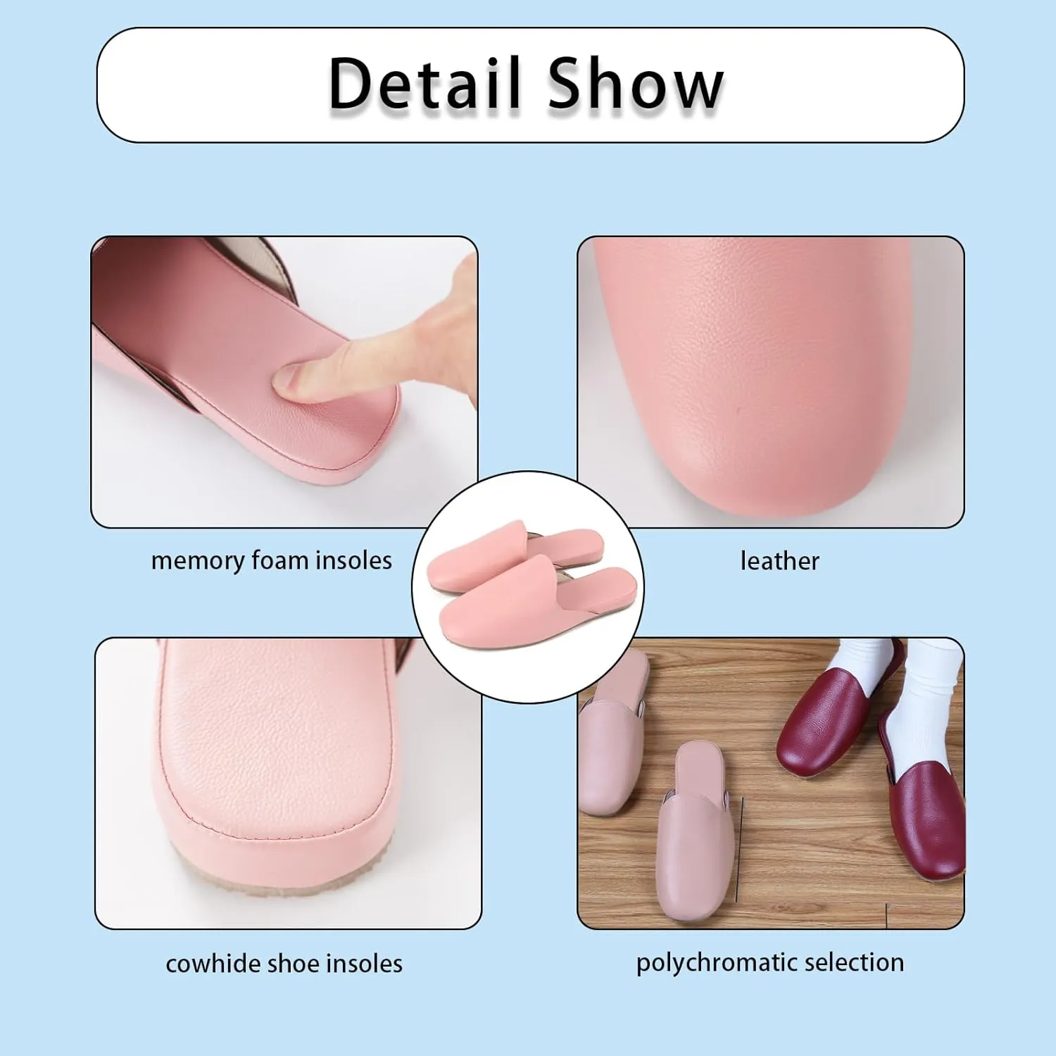 Men's Leather Slippers Genuine Leather Slippers for Men Scuff Slippers with Memory Foam Minimalist Mules House Slip-on Shoes for Office Home Bedroom Living Room Guests Visitor