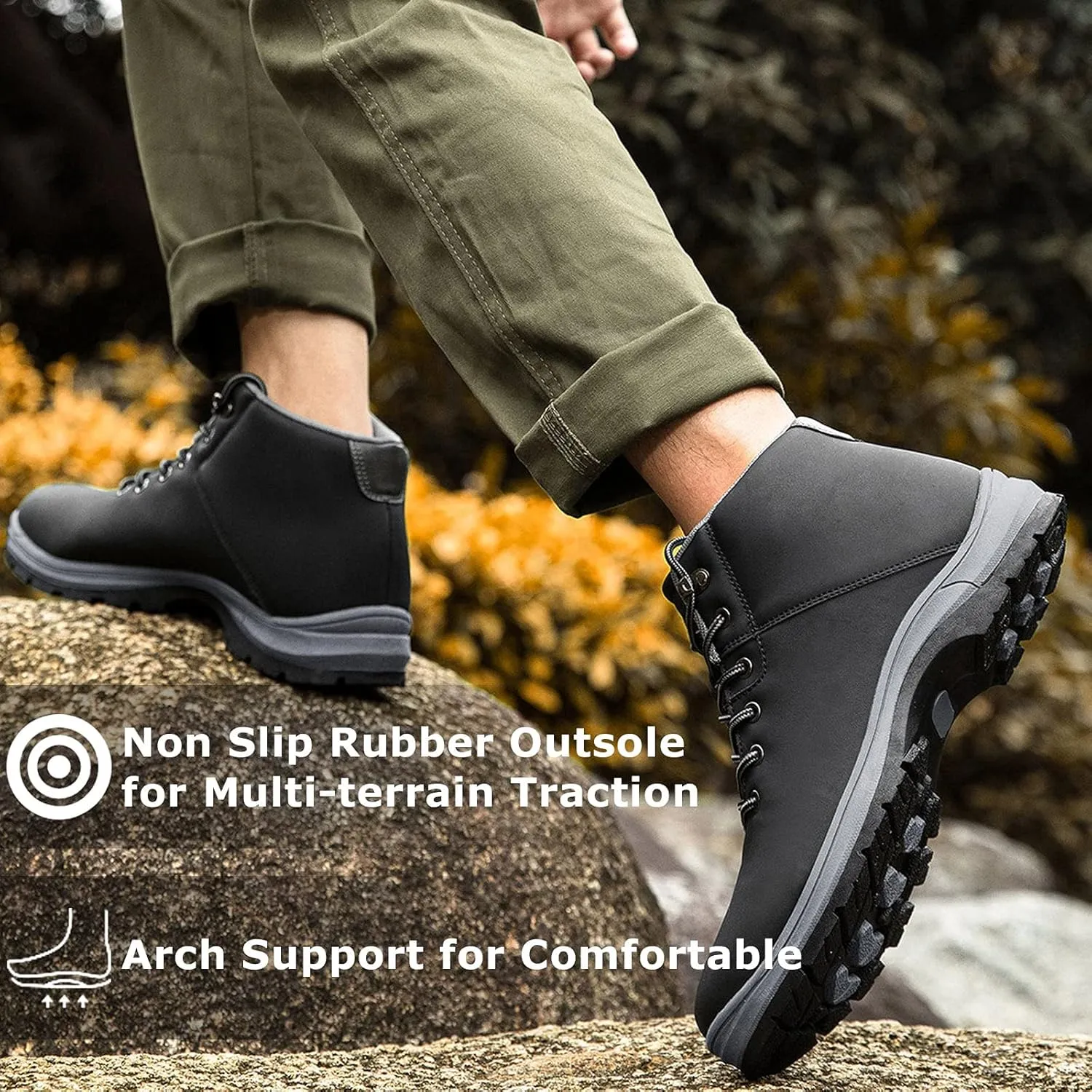 Mens Lightweight Hiking Boots Water Resistant Mid Ankle Work Casual Hiker Trekking Outdoor Boots Anti Slip Hiking Shoes