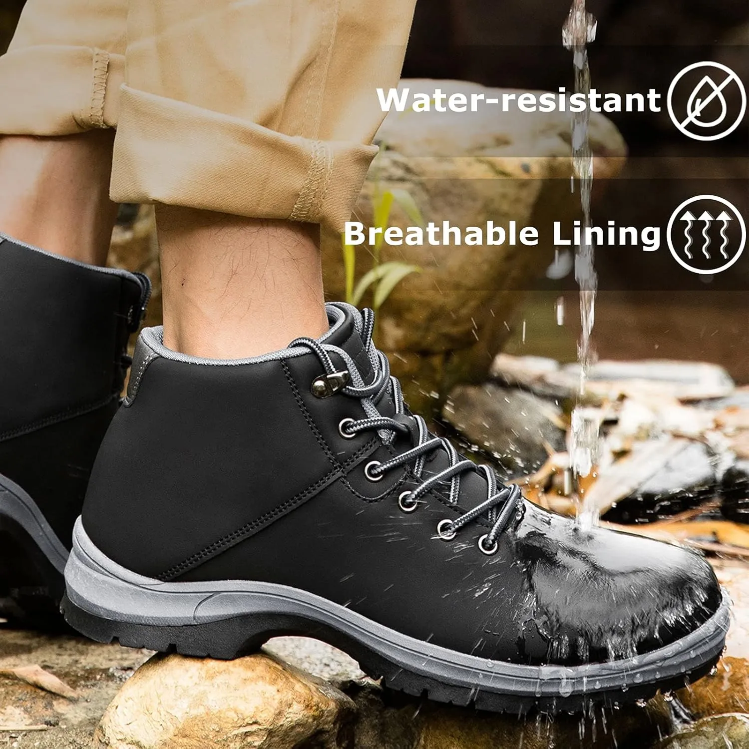Mens Lightweight Hiking Boots Water Resistant Mid Ankle Work Casual Hiker Trekking Outdoor Boots Anti Slip Hiking Shoes