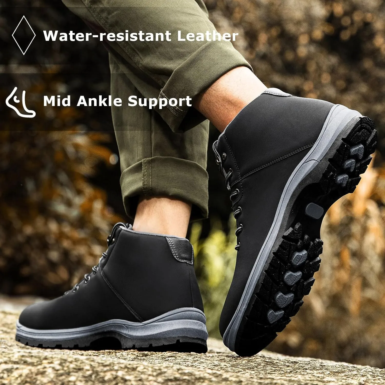 Mens Lightweight Hiking Boots Water Resistant Mid Ankle Work Casual Hiker Trekking Outdoor Boots Anti Slip Hiking Shoes