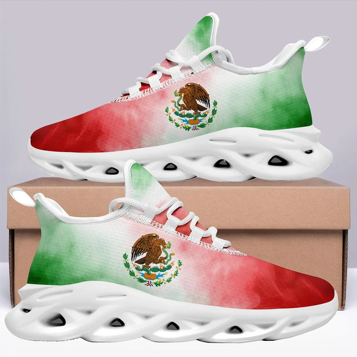 Men's Mexican Flag Sneakers Women's Lightweight Festivals Gift Mexico Unisex Running Sports Athletic Baseball Shoes