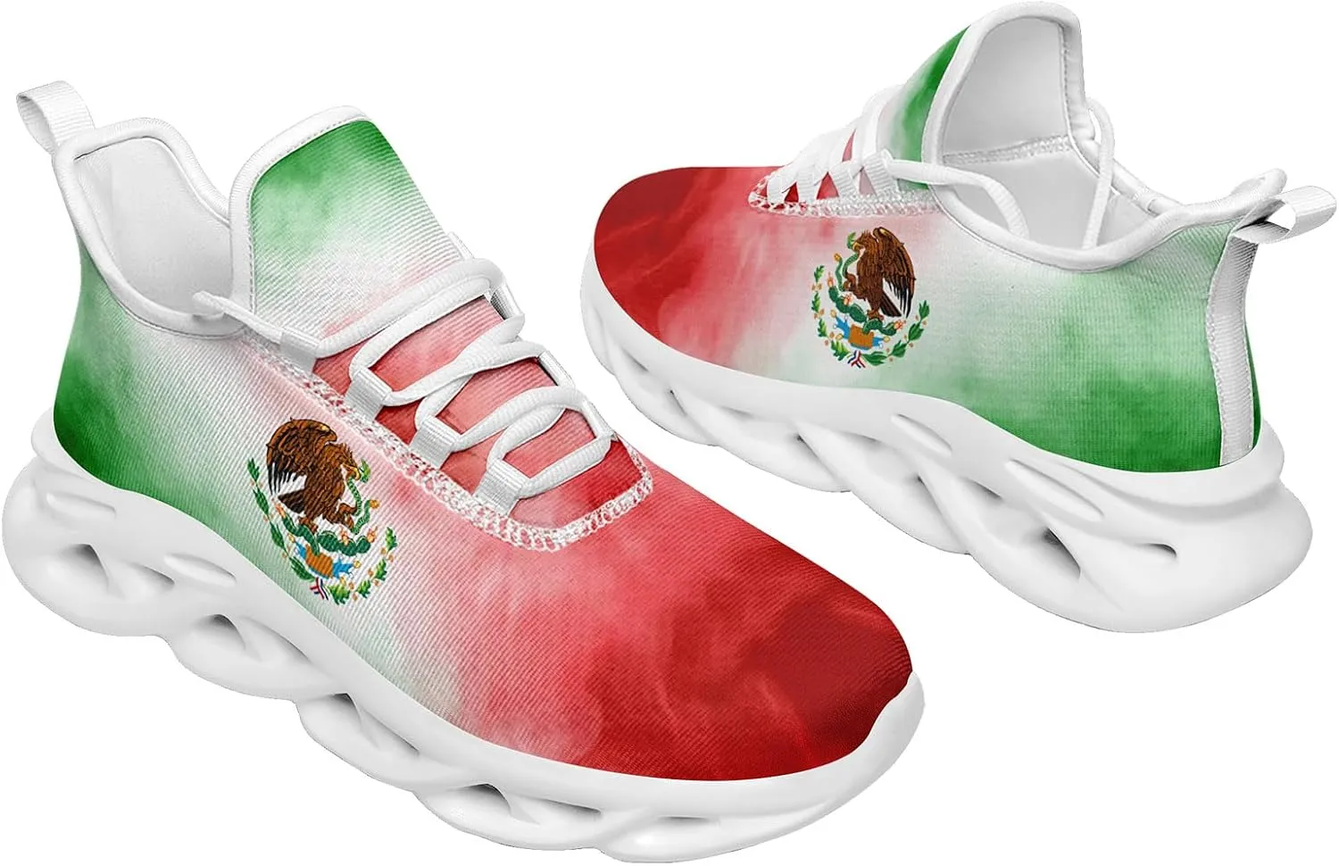 Men's Mexican Flag Sneakers Women's Lightweight Festivals Gift Mexico Unisex Running Sports Athletic Baseball Shoes
