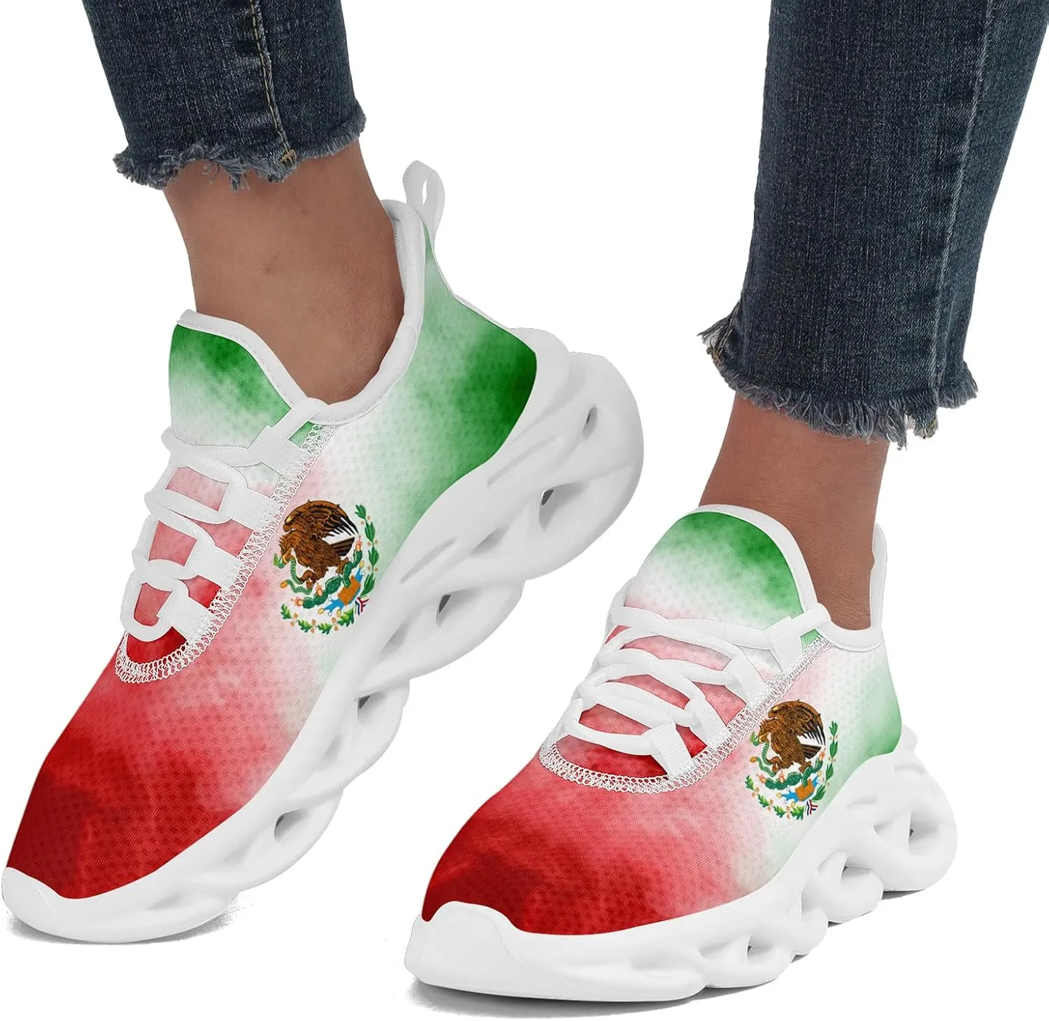 Men's Mexican Flag Sneakers Women's Lightweight Festivals Gift Mexico Unisex Running Sports Athletic Baseball Shoes