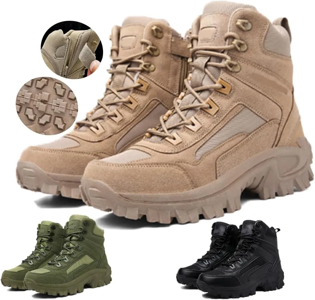 Men'S Military Tactical Work Boots Side Zipper Lightweight Army Combat Boots Durable Outdoor Work Boots Desert Boots Men'S Waterproof Tactical Hiking Boots