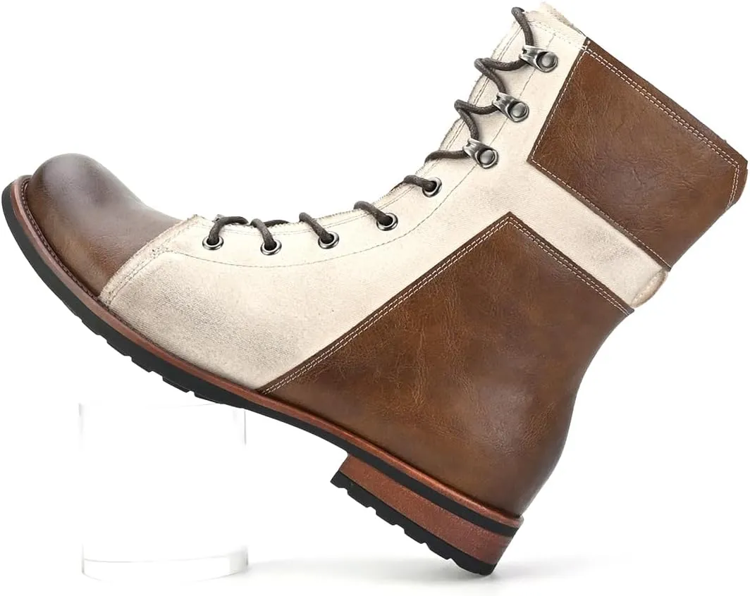 Men's Motorcycle Boots Casual Dress Retro Lace-up Boots for Men Riding Boots