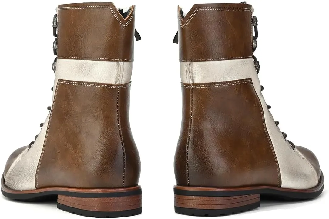 Men's Motorcycle Boots Casual Dress Retro Lace-up Boots for Men Riding Boots