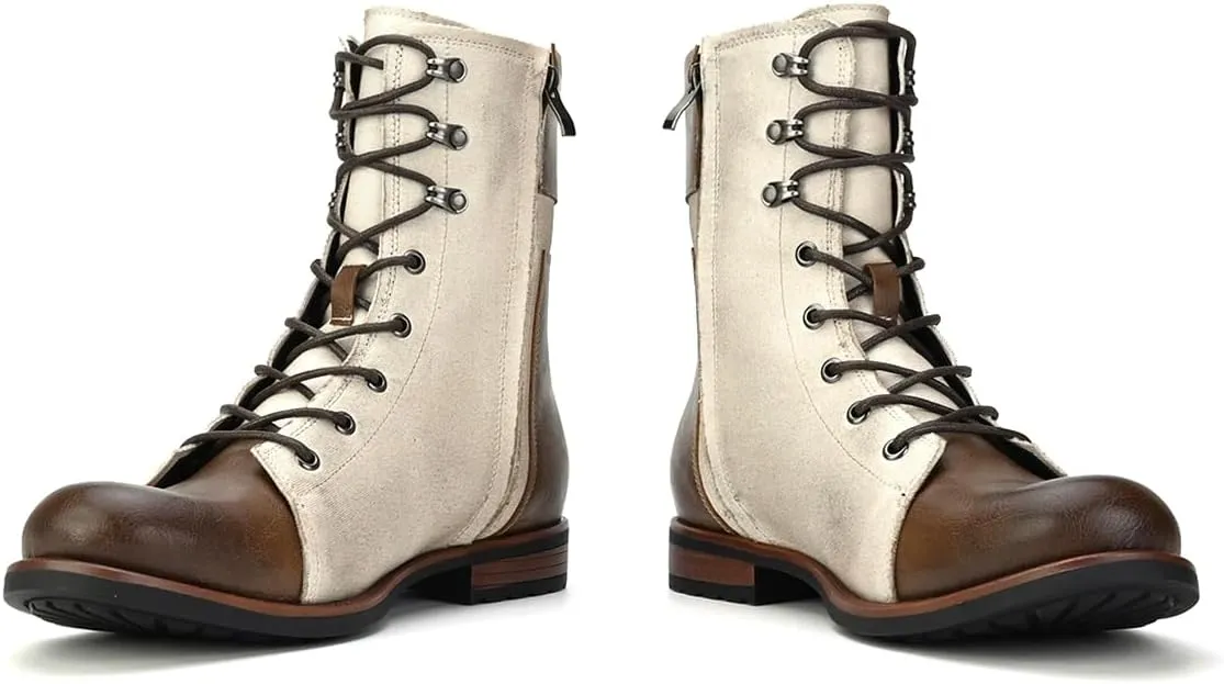 Men's Motorcycle Boots Casual Dress Retro Lace-up Boots for Men Riding Boots