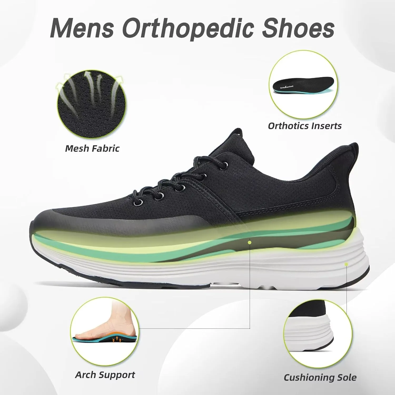 Men's Orthopedic Fashion Sneakers with Arch Support: Comfortable Plantar Fasciitis Walking Shoes, Orthotic High Arch Flat Feet Pain Relief Casual Work Tennis Athletic Sports Sneakers