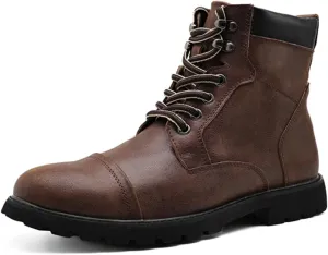 Men's Oxford Dress Boots Fashion Round Toe Platform Lace Up Low Heel Lug Sole Casual Mid Top Motorcycle Boots Business Work Boots for Men