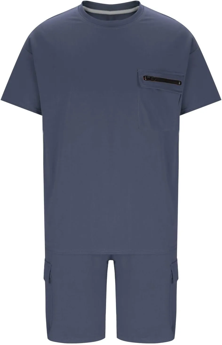 Mens Summer Sets 2 Piece Outfits Fashion Casual Summer Tracksuit Short Sleeve Shirt Pullover & Cargo Shorts Multi Pocket