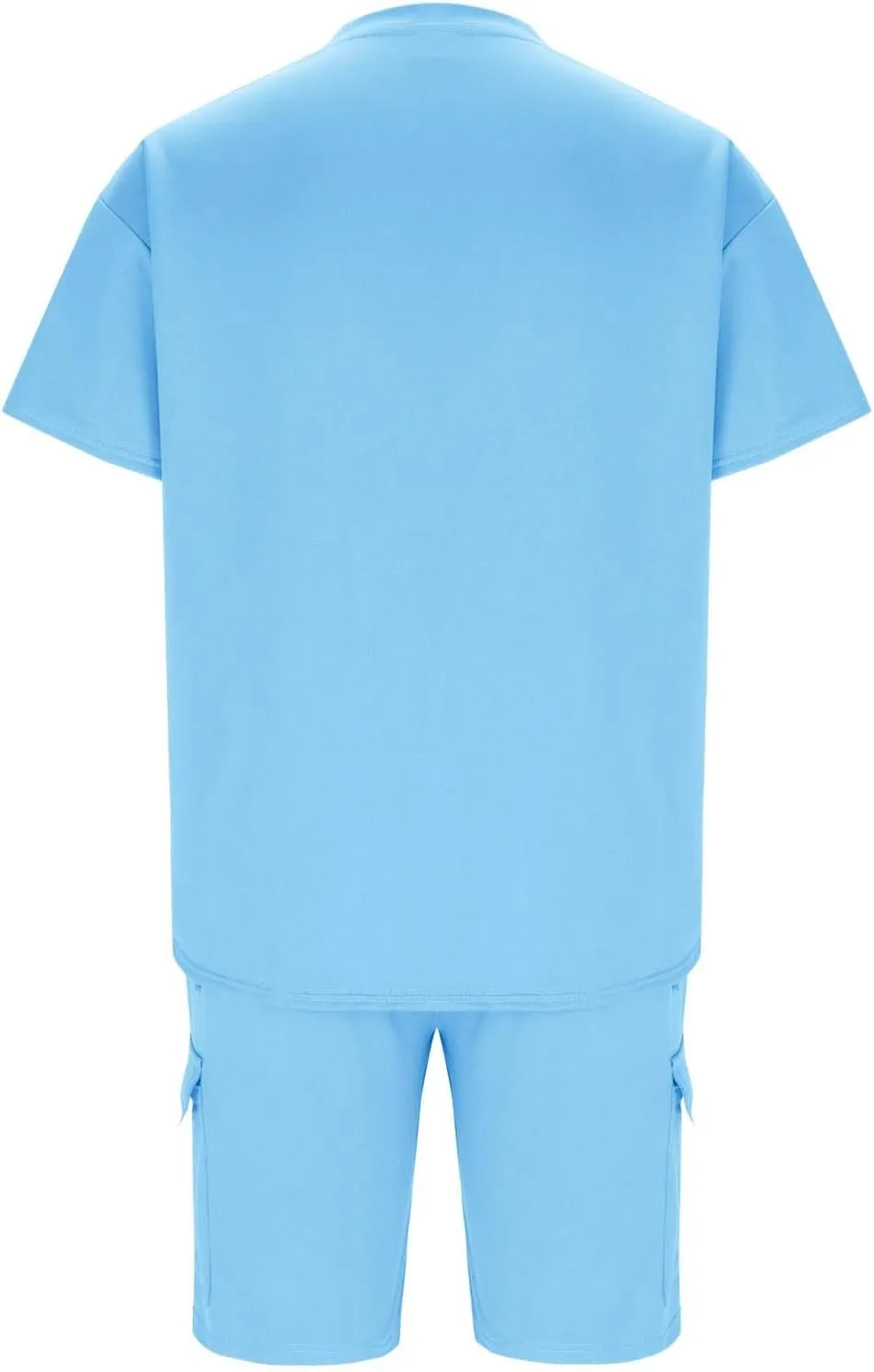 Mens Summer Sets 2 Piece Outfits Fashion Summer Tracksuit Casual Short Sleeve Shirt Pullover & Cargo Shorts Multi Pocket