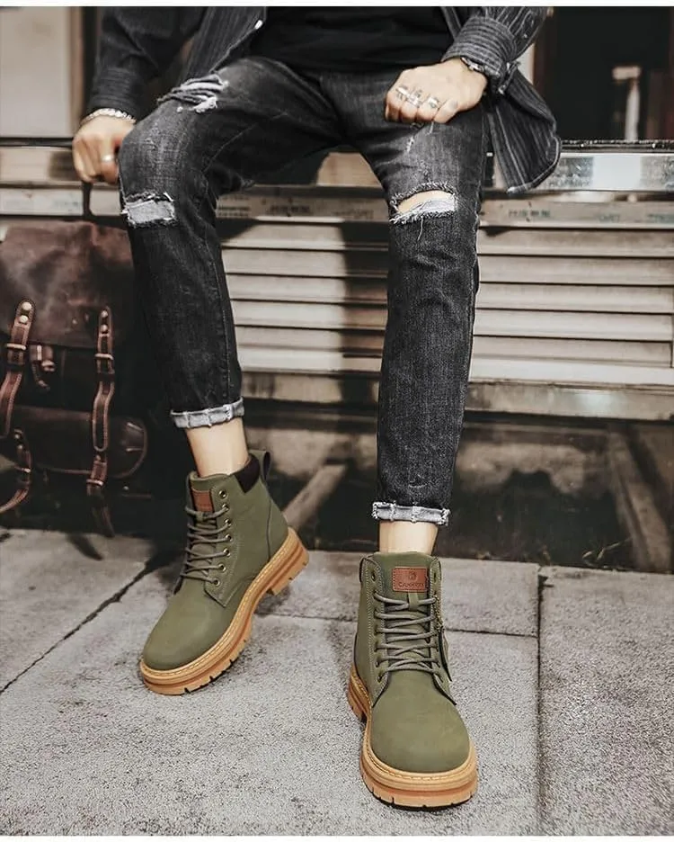 Mens Water Resistant Leather Work Boots Casual Boots for Men Men's Anti-Slip Wear-Resistant Fashion Hiking Boots