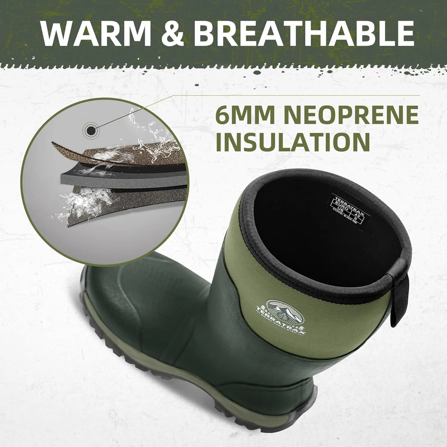 Men's Waterproof Insulated Rubber Hunting Boots – 6mm Neoprene Rain Boots for Outdoor Work, Fishing, Farming & Gardening