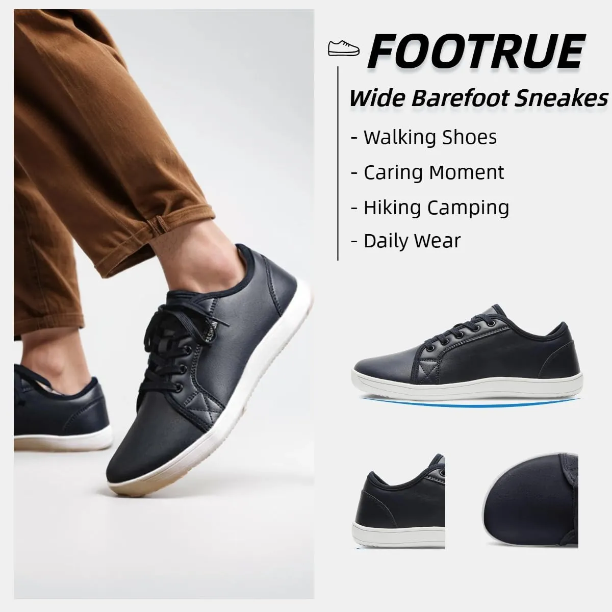Mens Womens Minimalist Barefoot Sneakers Leather Shoes Wide Toe Box Zero Drop Walking Shoes