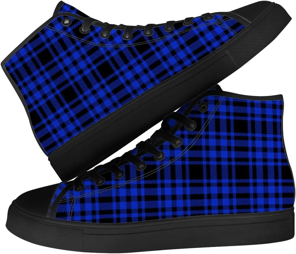 Men's Women's Plaid High Top Canvas Shoes Scottish Tartan Plaid High Top Sneakers Lace Up Casual Shoes Gifts for Men Women