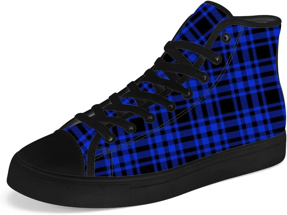 Men's Women's Plaid High Top Canvas Shoes Scottish Tartan Plaid High Top Sneakers Lace Up Casual Shoes Gifts for Men Women