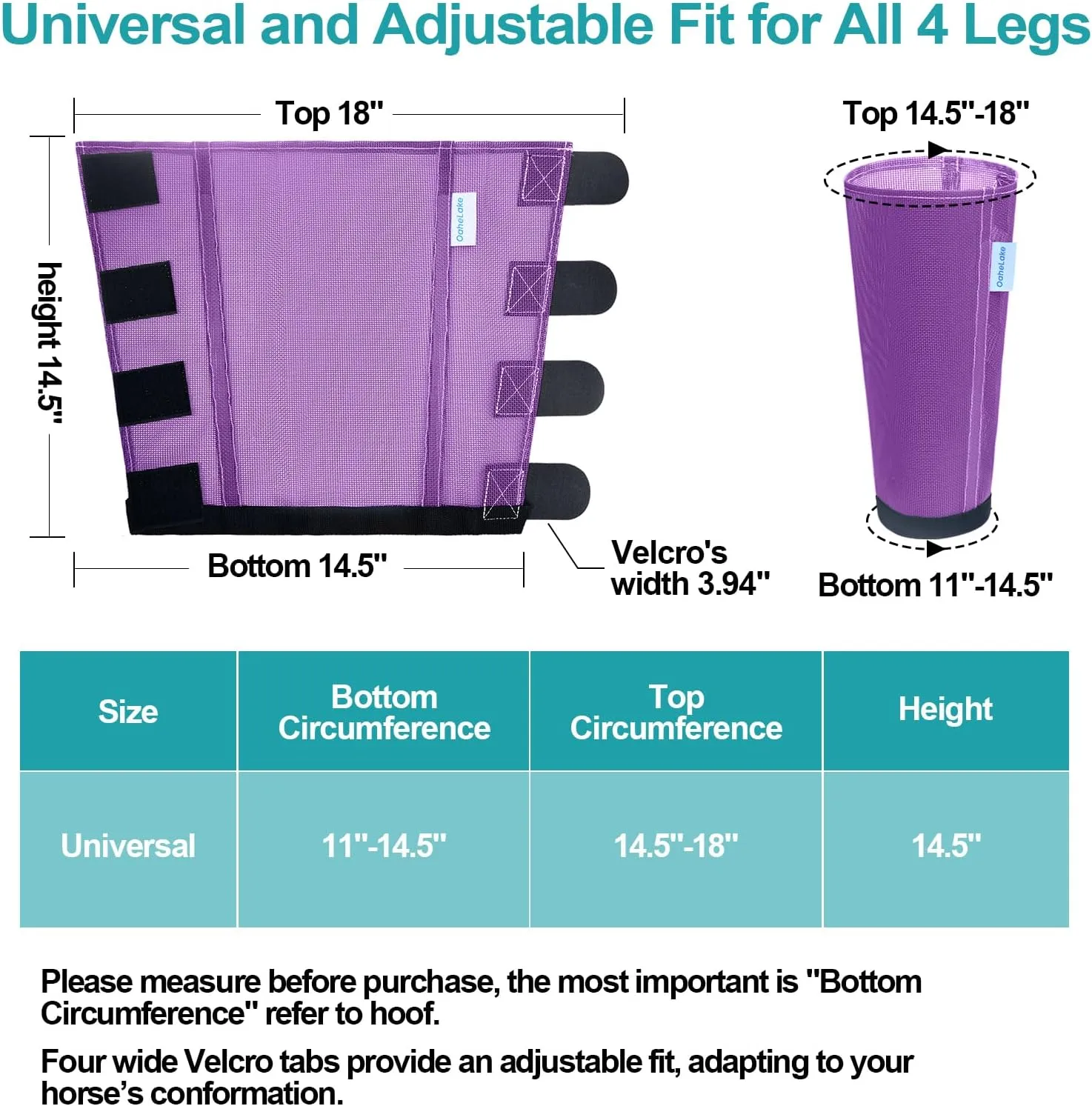 Mesh Horse Fly Boots Set of 4, Loose Fitting Leggings for Horses, Reduce Stressful Stomping, Breathable Adjustable and Universal Fit for 4 Legs, Reliable Stay Put (Purple)