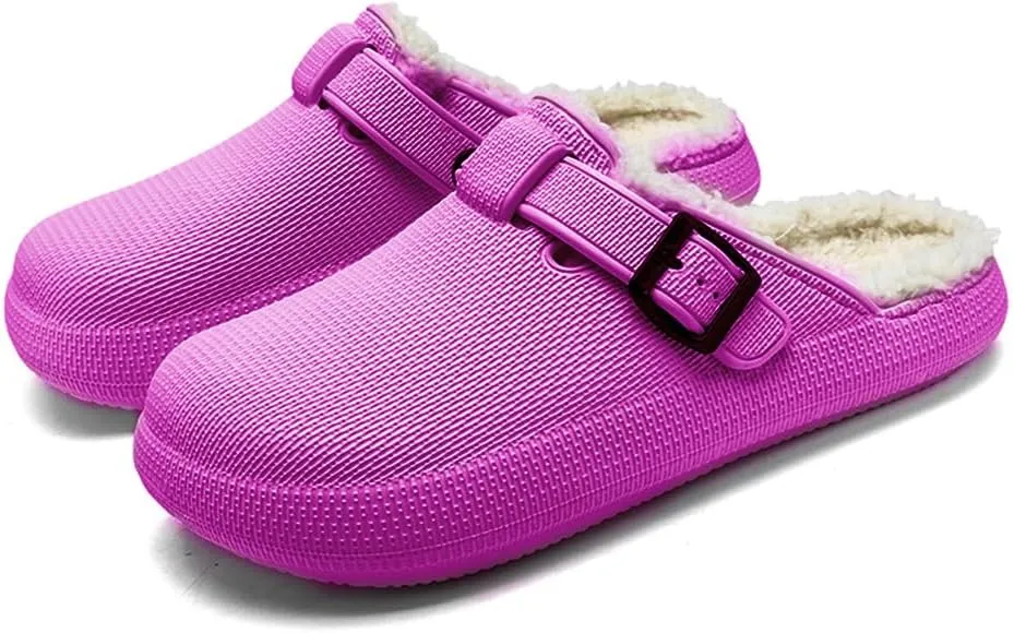 MGGMOKAY Unisex Winter Garden Shoes Fur Lined Clogs Warm House Slippers Indoor Outdoor Mules