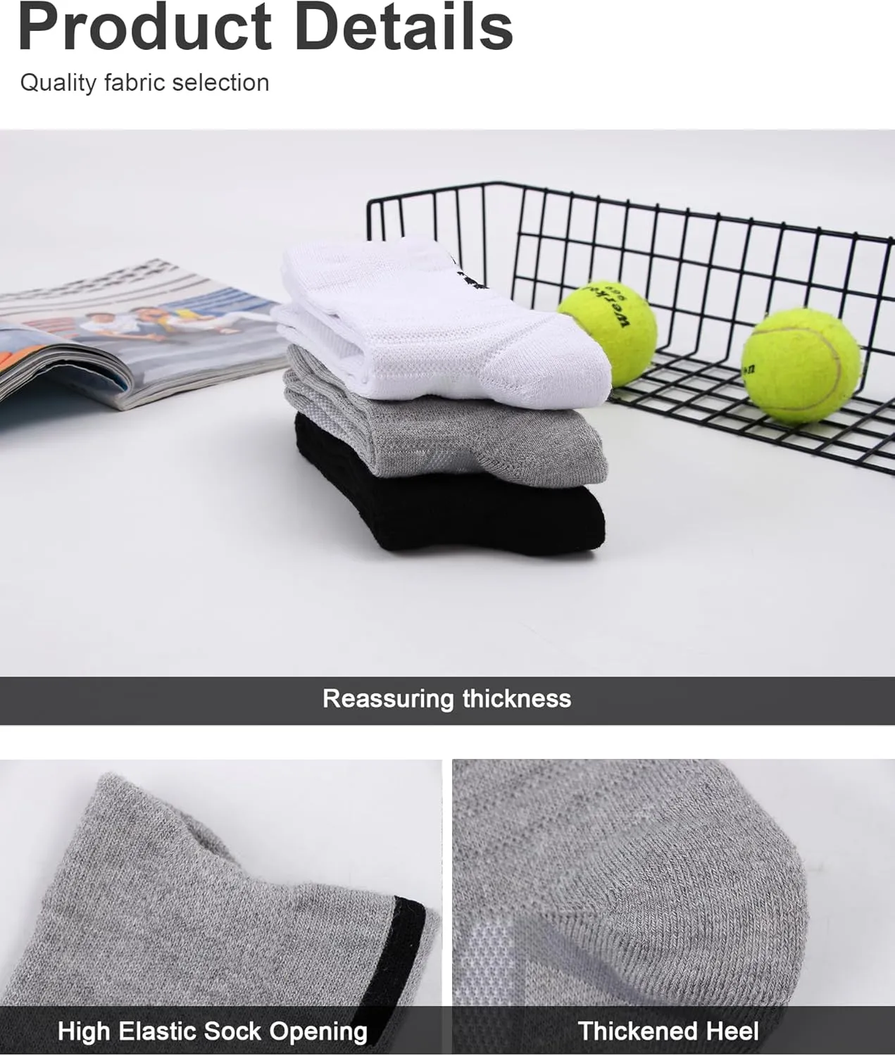 Mid-Crew Basketball Socks 6 Pairs - Arch Support Non-Slip Socks with Cushioned Sole & Mesh Ventilation for Men/Women
