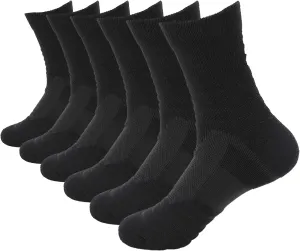 Mid-Crew Basketball Socks 6 Pairs - Arch Support Non-Slip Socks with Cushioned Sole & Mesh Ventilation for Men/Women
