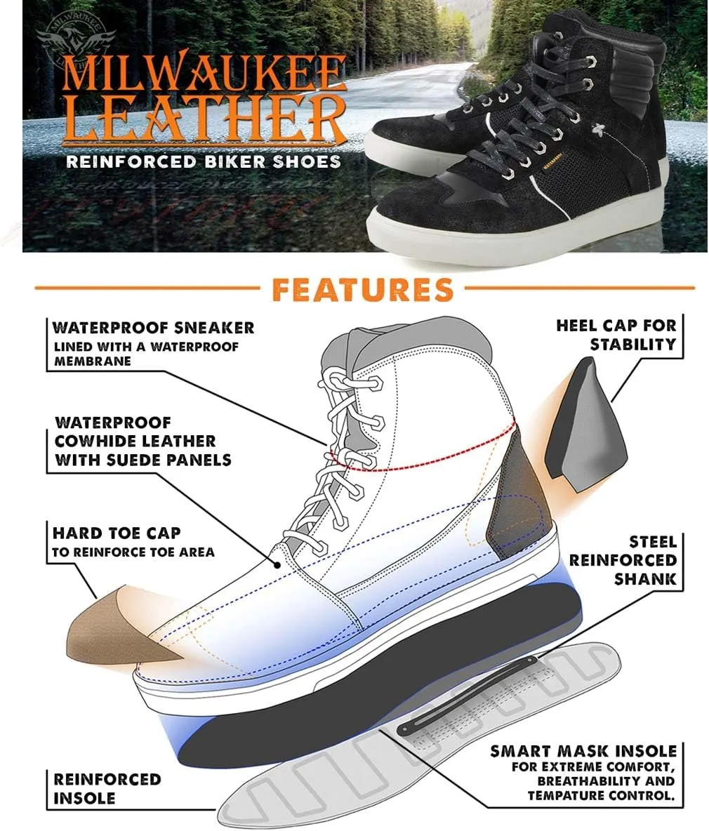 Milwaukee Leather MBM9151 Men's Black Suede and Leather Reinforced Street Riding Waterproof Shoes w/Ankle Support - 12