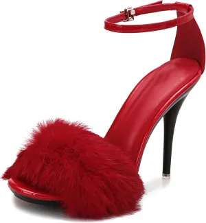 Minishion Womens Dressy Sandals Stiletto High Heel Furry Sexy Summer Shoes TM017