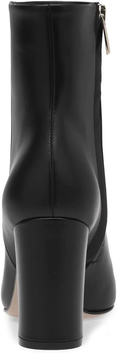 MIRAAZZURRA Women Ankle Booties Block High Heel Pointy Toe Boots Black Casual Zipper Booties for Women