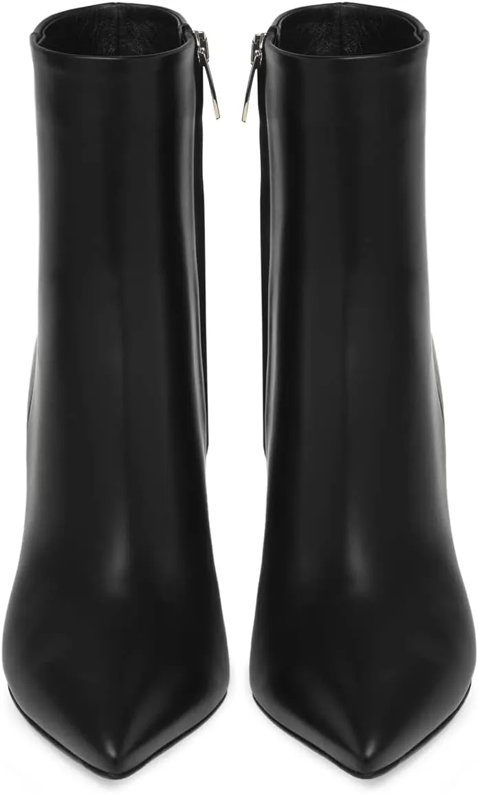 MIRAAZZURRA Women Ankle Booties Block High Heel Pointy Toe Boots Black Casual Zipper Booties for Women