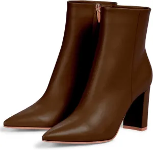 MIRAAZZURRA Women Ankle Booties Block High Heel Pointy Toe Boots Black Casual Zipper Booties for Women