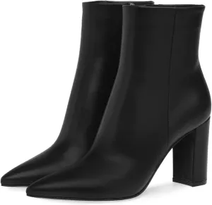 MIRAAZZURRA Women Ankle Booties Block High Heel Pointy Toe Boots Black Casual Zipper Booties for Women