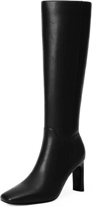 Modatope Knee High Boots for Women Square Toe Chunky Heel Long Tall Fall Boots for Women