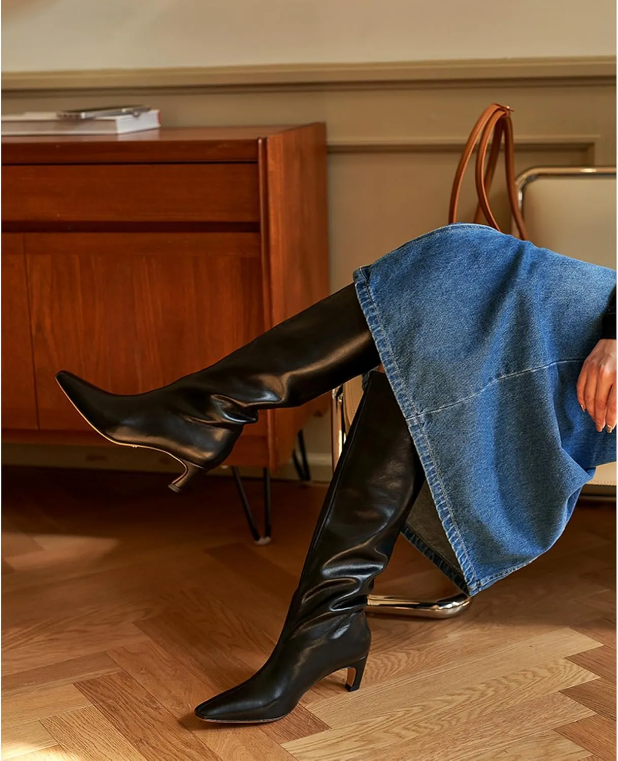 Modatope Knee High Boots Women Square Toe Kitten Heel Tall Boots Womens Fashion Long Boots