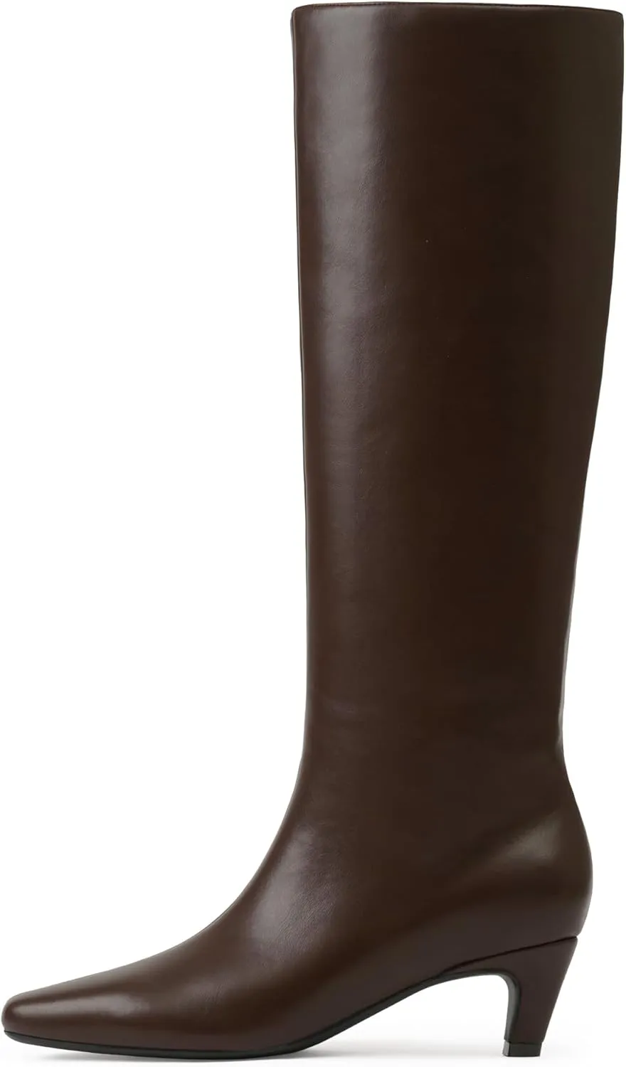 Modatope Knee High Boots Women Square Toe Kitten Heel Tall Boots Womens Fashion Long Boots