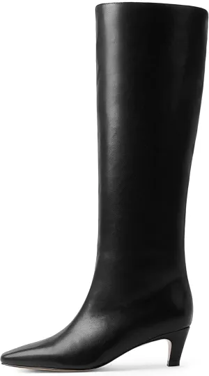 Modatope Knee High Boots Women Square Toe Kitten Heel Tall Boots Womens Fashion Long Boots