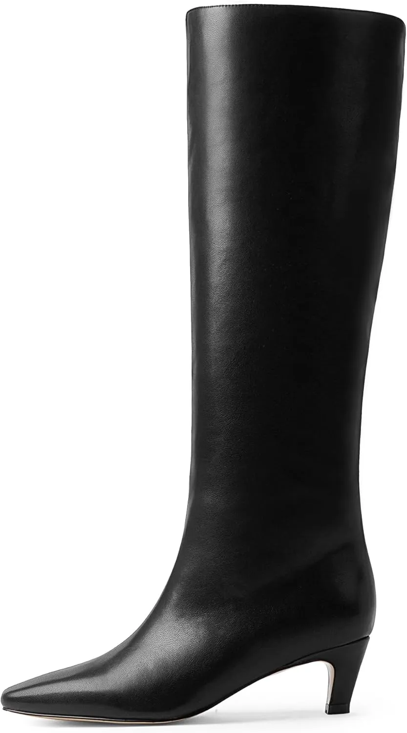 Modatope Knee High Boots Women Square Toe Kitten Heel Tall Boots Womens Fashion Long Boots