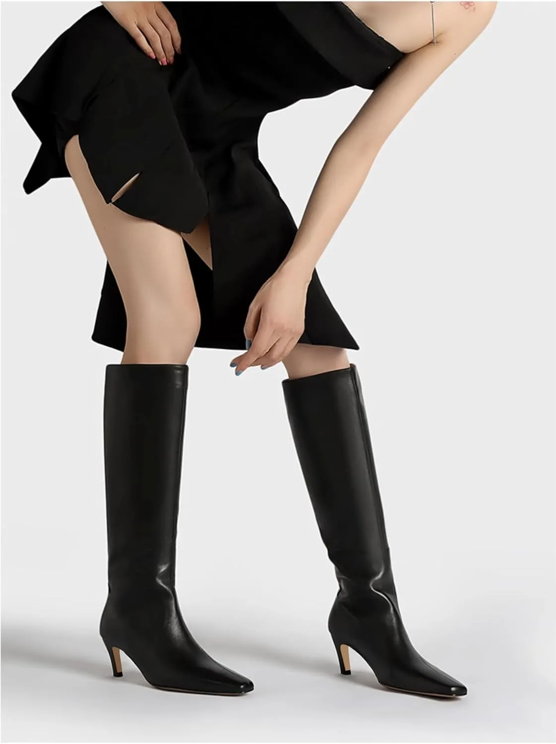 Modatope Knee High Boots Women Square Toe Kitten Heel Tall Boots Womens Fashion Long Boots