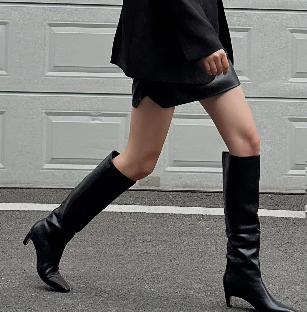 Modatope Knee High Boots Women Square Toe Kitten Heel Tall Boots Womens Fashion Long Boots