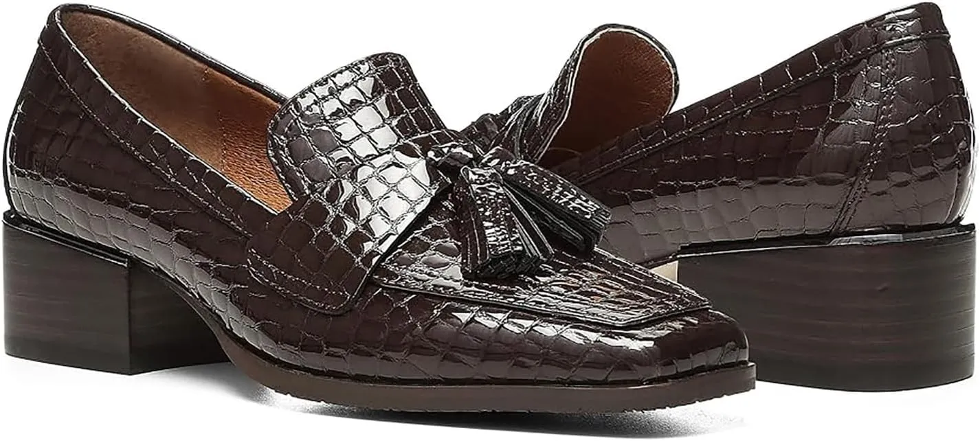MOOMMO Women Chunky Block High Heel Pumps Square Toe Slip On Loafer Pumps Classic 3 inch High Thick Heel Penny Loafers Oxford Dress Shoes Office Ladies Business Formal Basic 4-11 M US