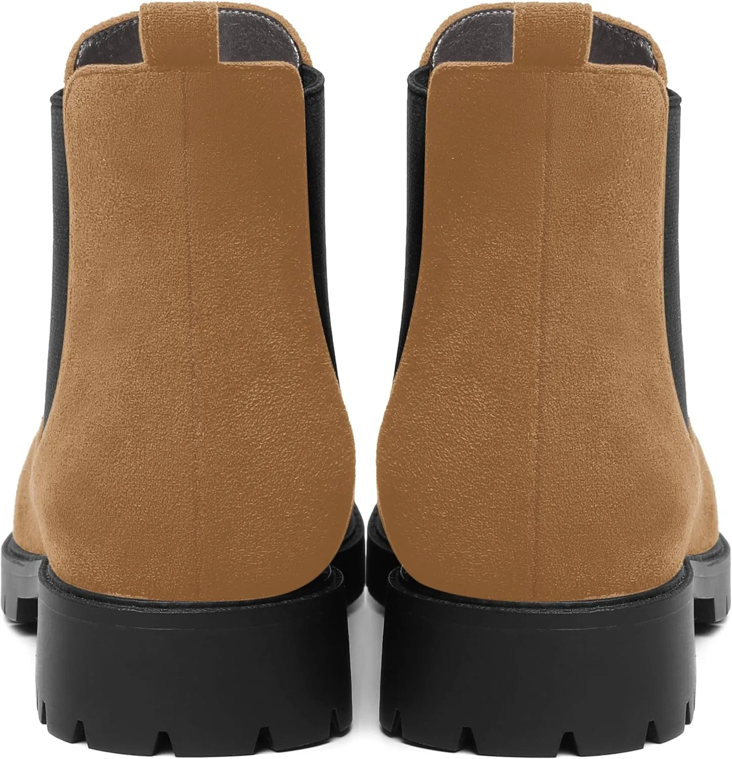 MOVINSTEPS Womens Chelsea Suede Double Elastic Fashion Round Toe Faux Fleece Lining Lug Sole Dating Chunky Low Heel Ankle High Boots 1 Inch