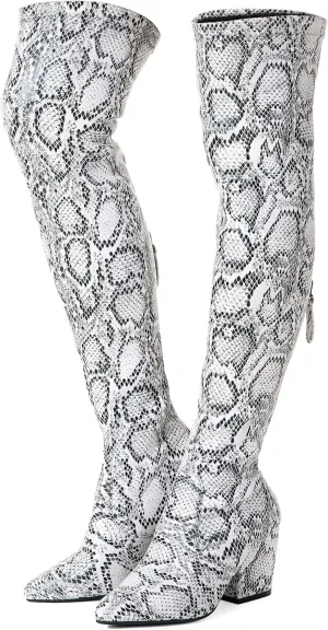 Mtzyoa Thigh High Block Heel Boot Women Pointed Toe Stretch Over The Knee Boots