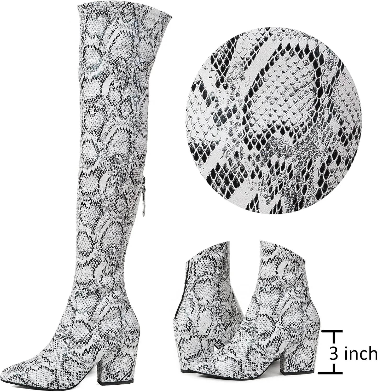 Mtzyoa Thigh High Block Heel Boot Women Pointed Toe Stretch Over The Knee Boots