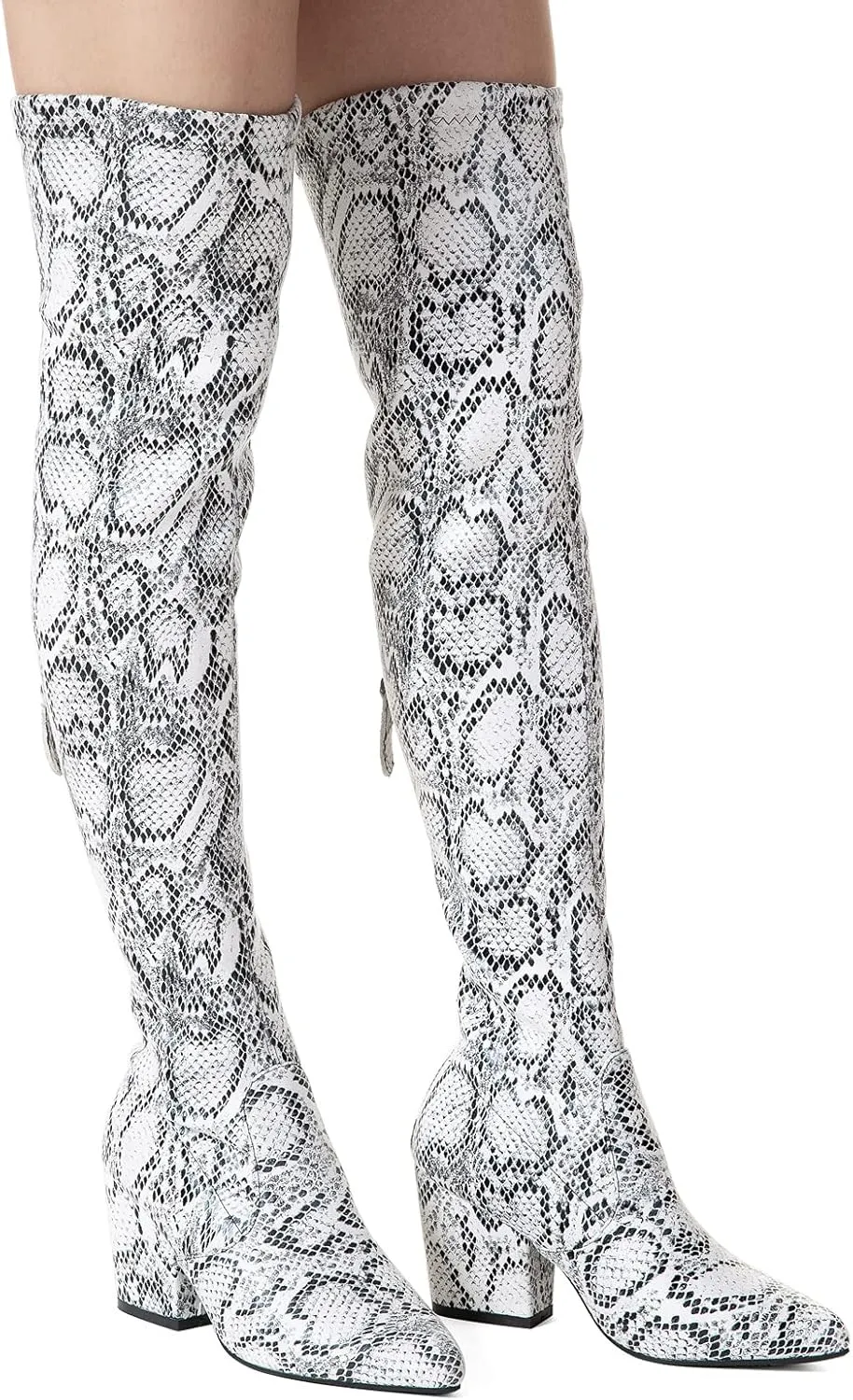 Mtzyoa Thigh High Block Heel Boot Women Pointed Toe Stretch Over The Knee Boots