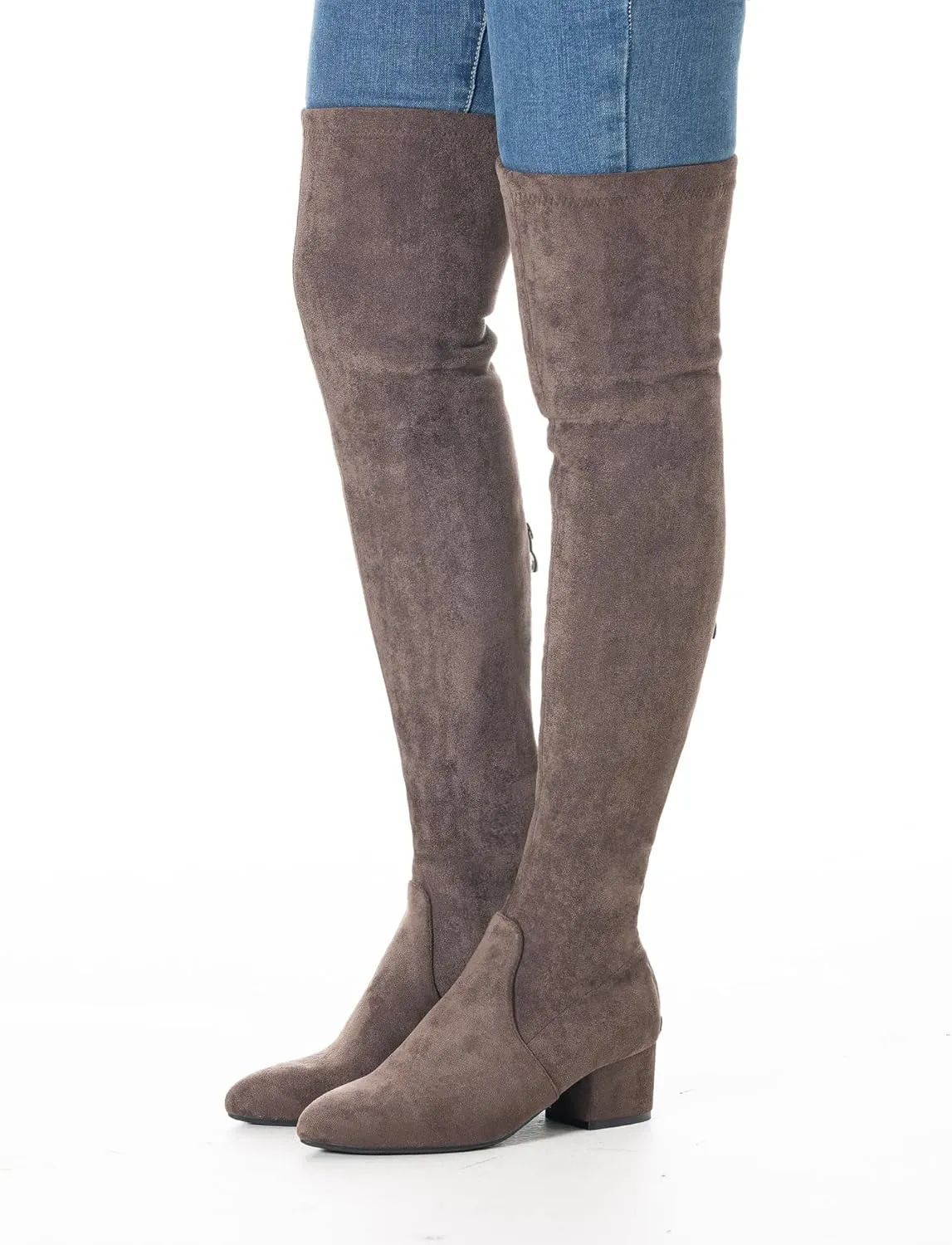 Mtzyoa Thigh High Block Heel Boot Women Pointed Toe Stretch Over The Knee Boots