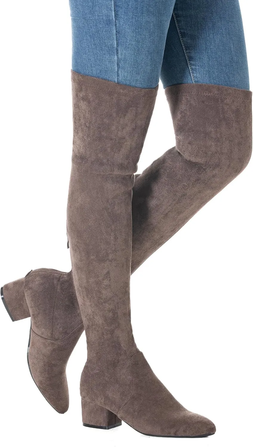 Mtzyoa Thigh High Block Heel Boot Women Pointed Toe Stretch Over The Knee Boots