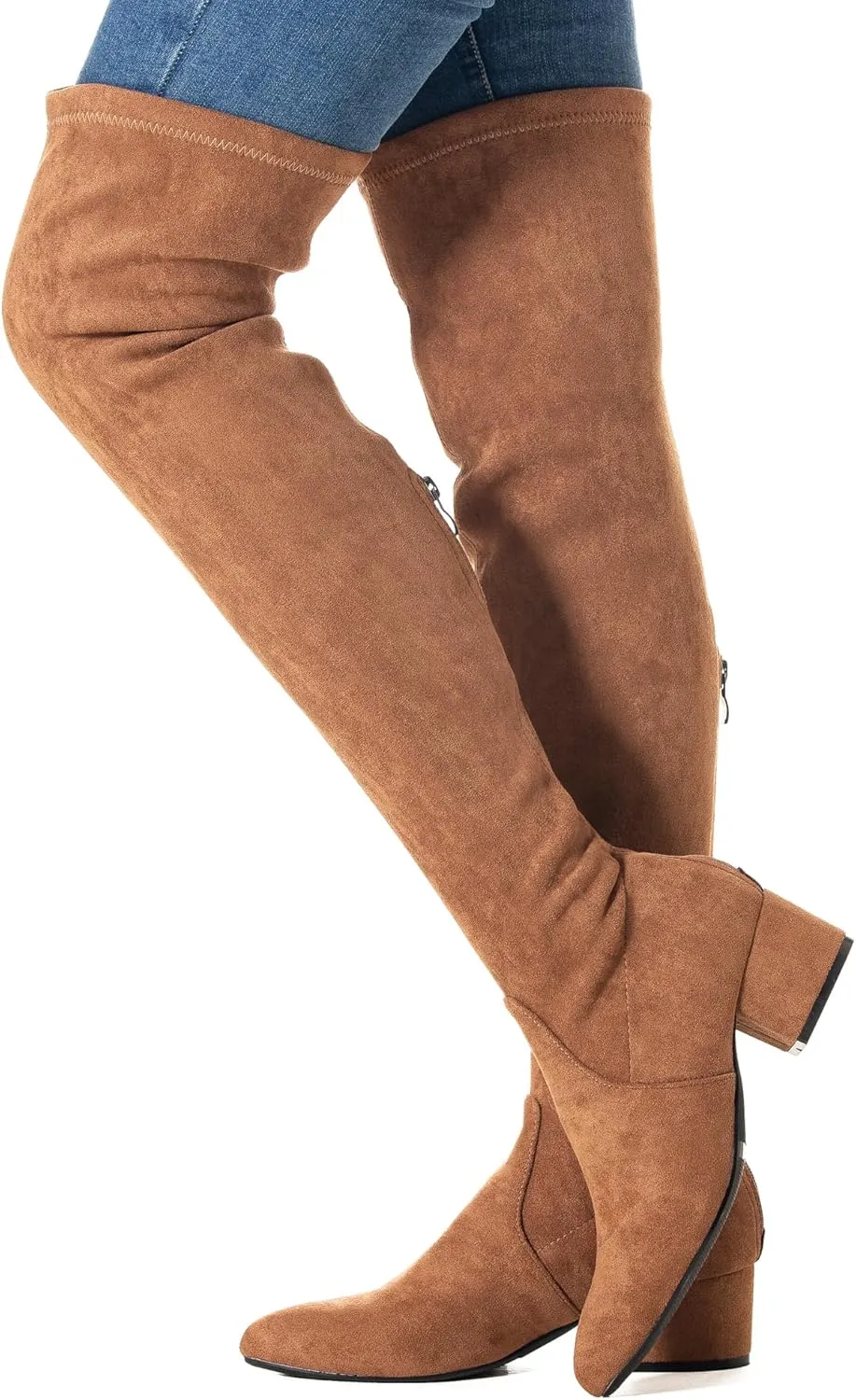 Mtzyoa Thigh High Block Heel Boot Women Pointed Toe Stretch Over The Knee Boots