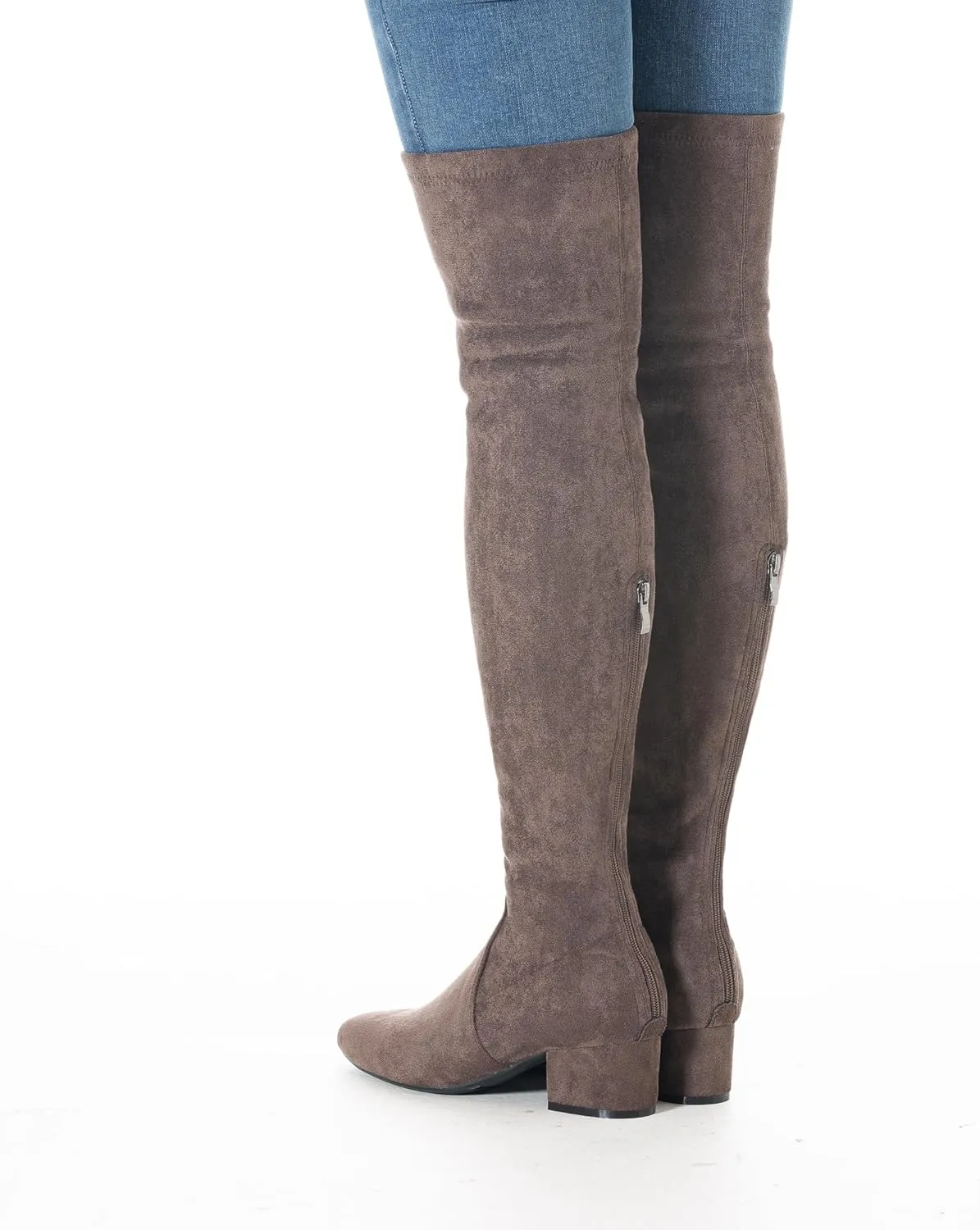 Mtzyoa Thigh High Block Heel Boot Women Pointed Toe Stretch Over The Knee Boots
