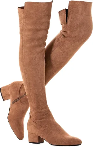 Mtzyoa Women Over The Knee Boots Suede Thigh High Low Block Heel Stretch OTK Walking Comfort