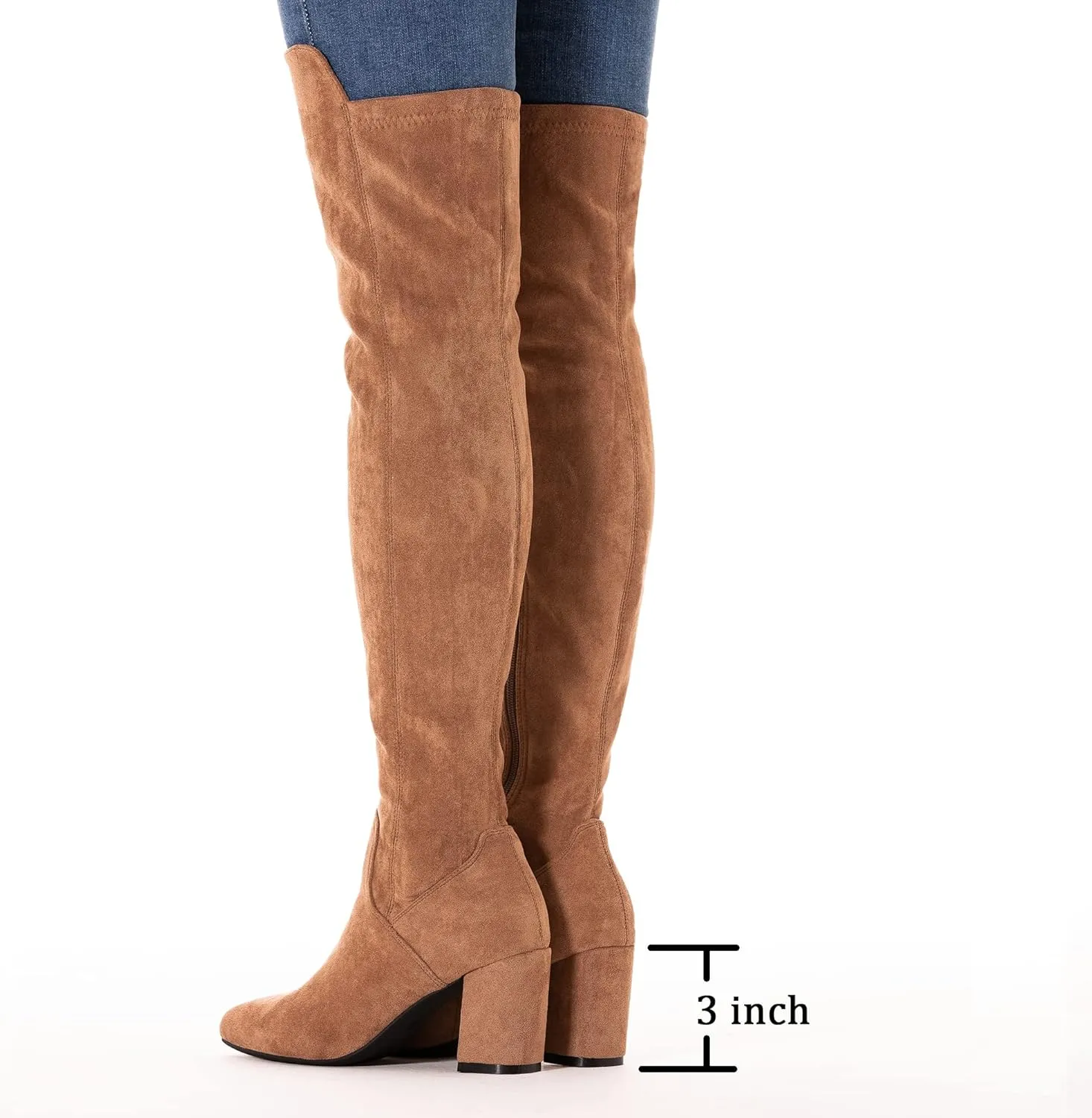 Mtzyoa Women Over The Knee Boots Suede Thigh High Low Block Heel Stretch OTK Walking Comfort