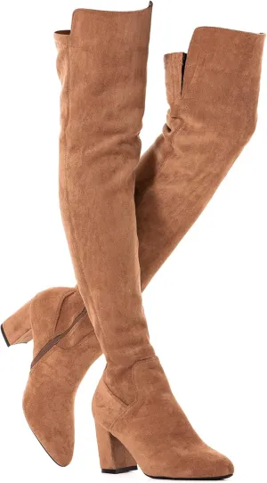 Mtzyoa Women Over The Knee Boots Suede Thigh High Low Block Heel Stretch OTK Walking Comfort