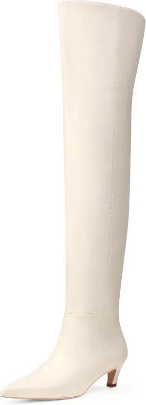 MUCCCUTE Thigh High Boots for Women Wide Calf Over The Knee Boots Sexy Pointed Toe Kitten Heel Long Fashion Boots